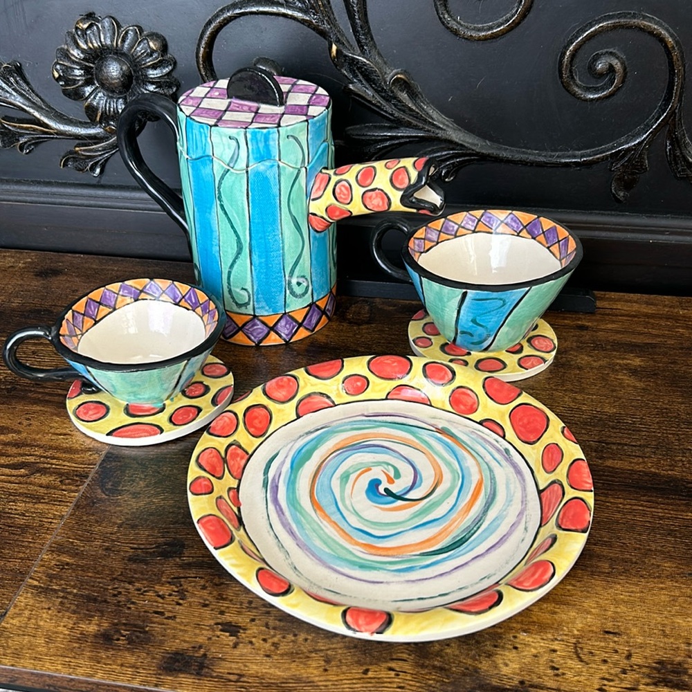 Five piece, handmade tea, and cookie set handmade by Southern Yankee Studios